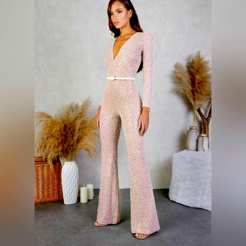 Nadine Merabi Sequin Jumpsuit with Belt